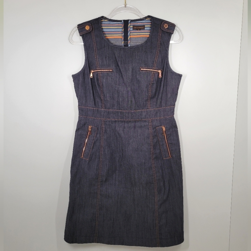 Adolfo Dominguez Dark Wash  Denim Sleeveless A-Line Dress Jumper Sz EU 44 USA 10